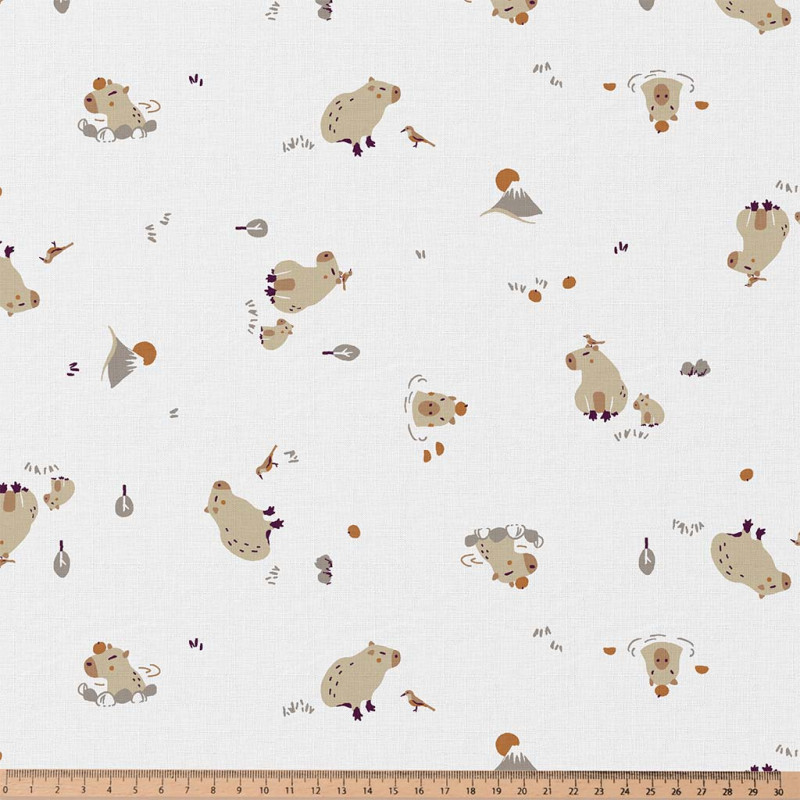 Printed Cotton CAPYBARA White / Linen